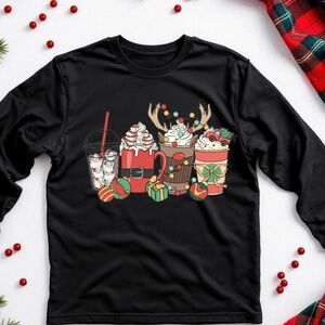 Christmas T-shirt Holiday Coffee S M L XL soft fun New Custom made black